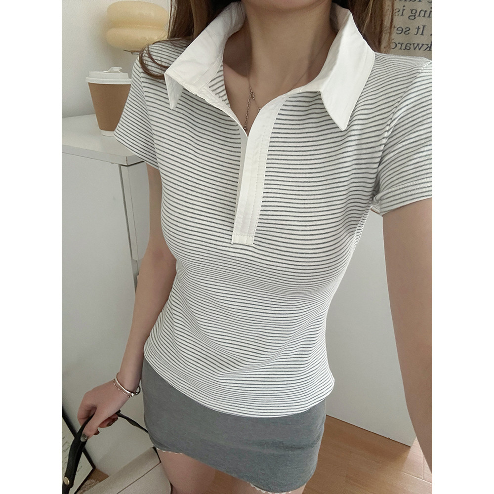 SUXI Áo sơ mi Polo ngắn tay có ve áo thường ngày mới mùa hè 250517