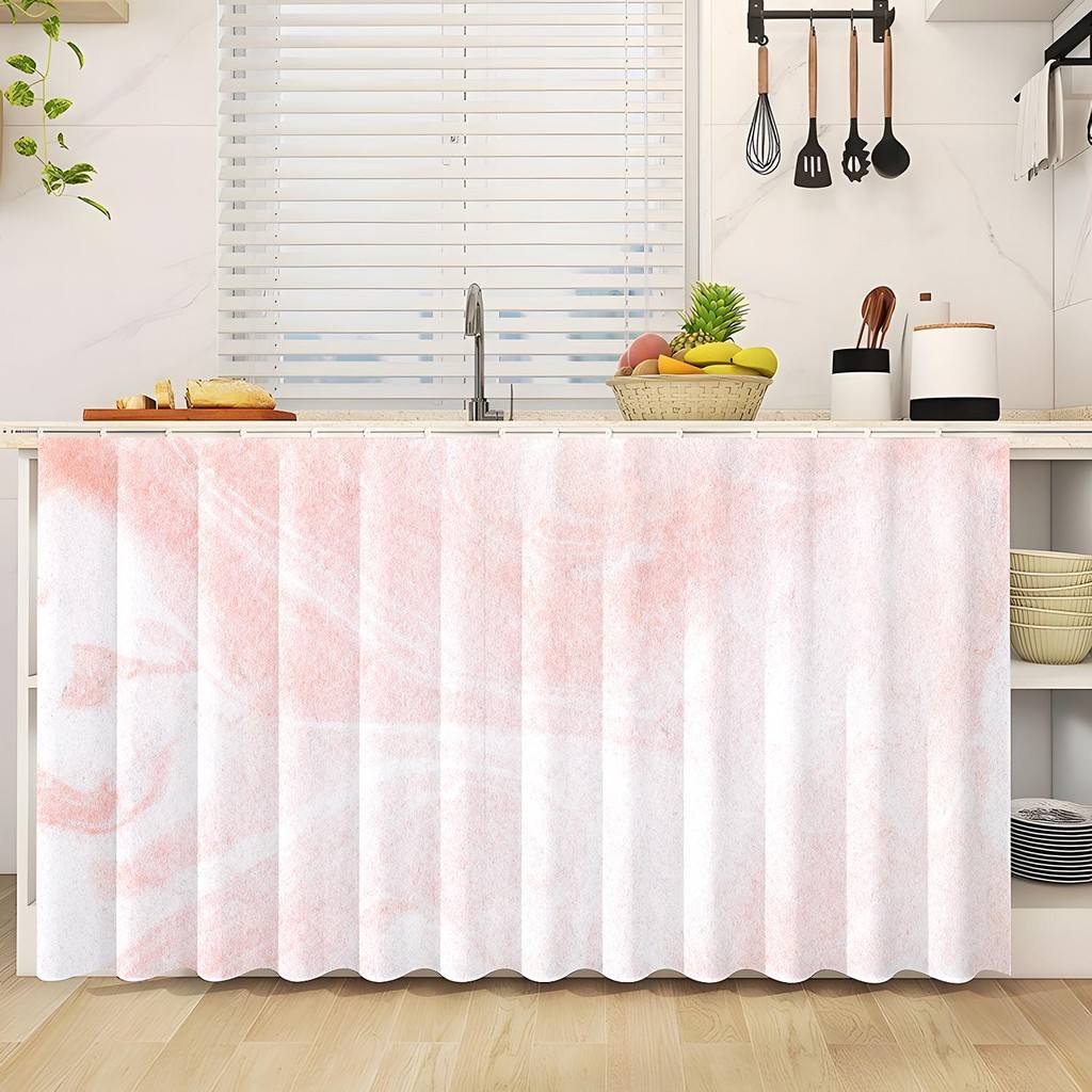 Rèm dưới bồn rửa bằng đá cẩm thạch - Drap trượt với tĩnh mạch màu xám mềm, Vỏ bếp tối giản