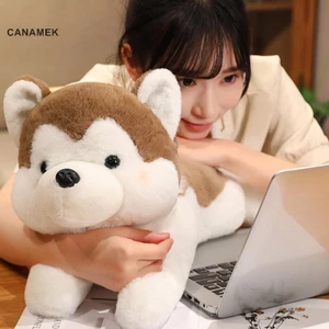 CANAMEK 1 Cái 30 / 40CM Mềm Thú Nhồi Bông Nằm Nâu Thú Cưng Con Chó Con Búp Bê Dễ Thương Husky Chó Sang Trọng Đồ Chơi Cho Quà Tặng Giáng Sinh CSF