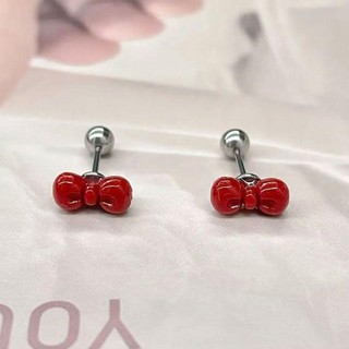 Bông tai nơ đỏ rượu vang Bông tai cô gái nóng bỏng cổ điển