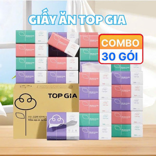 Giấy ăn gấu trúc top gia thùng 30 gói 4 lớp mix 3 màu - Giấy TOPGIA