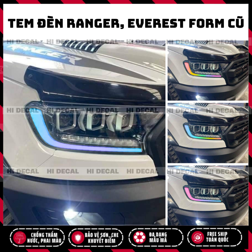 Tem dán đèn ford Ranger Everest 2019 - 2021, tem Decal đổi màu dán đèn ranger Everest form cũ, tem trang trí đèn