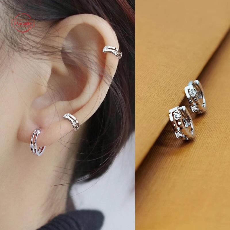 Diễu Hành 1 Cặp Thời Trang Đơn Giản Nhỏ Vòng Bông Tai Dành Cho Nữ Sáng Bóng Zircon Tròn Vòng Tròn Xương Tai Móng Tay Tai Trang Sức VN