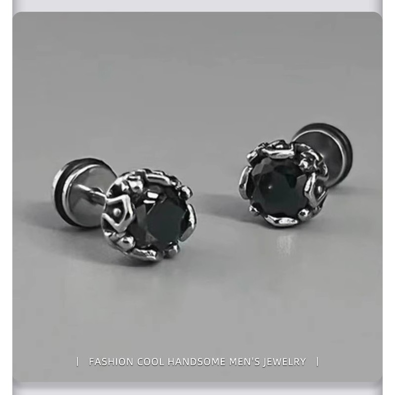Bông tai Zircon tròn bằng thép titan cổ điển Nam đơn giản độc đáo