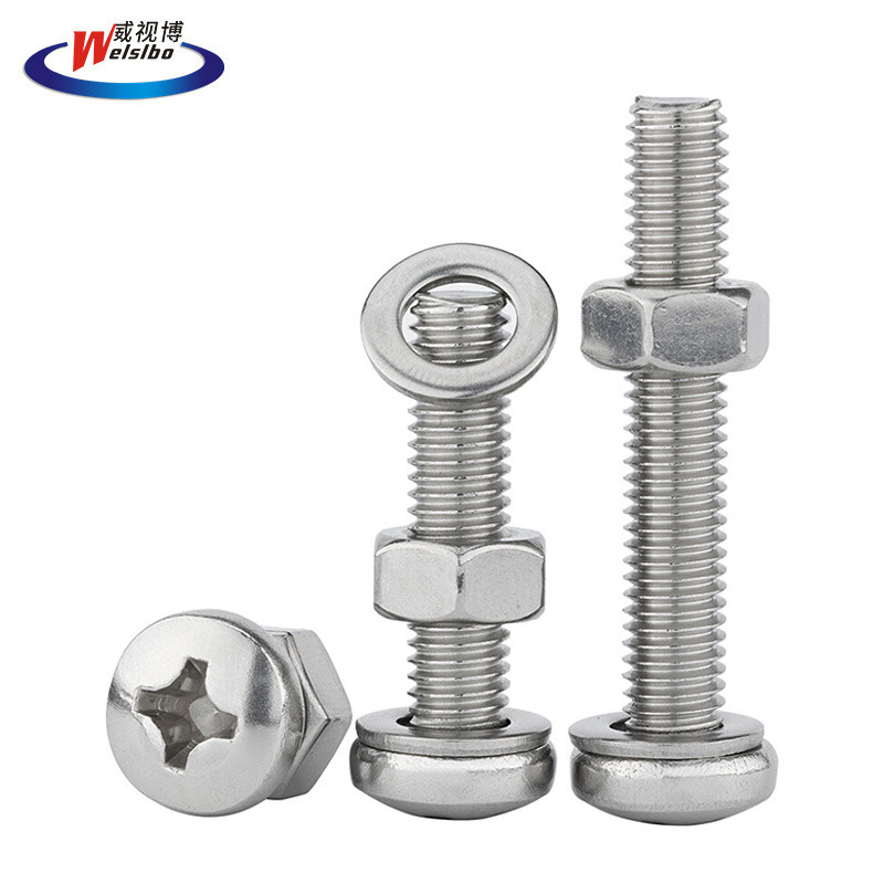 Bộ đai ốc Vít đầu tròn chữ thập thép không gỉ 304 M3M4M5M6 Bộ đai ốc