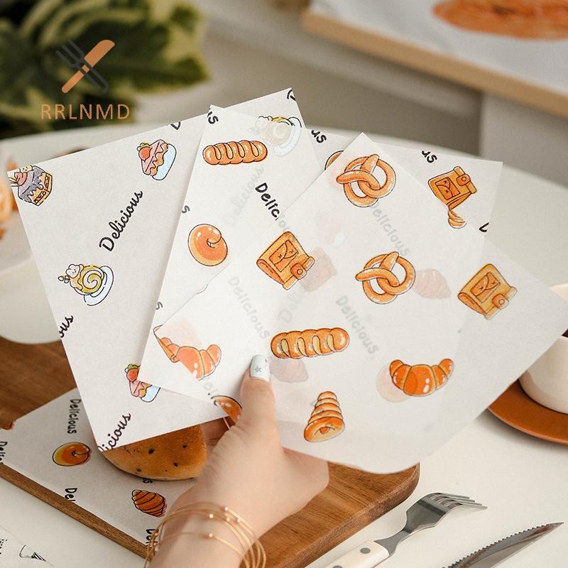 Rrlnmd 100 Tấm Giấy Sáp Deli Cho Giỏ Thực Phẩm Lót Bánh Phong Cách In Giấy Deli Chống Mỡ Để Gói Bánh Mì Burger MỚI