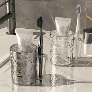 Ly Nước Đánh Răng Hoạ Tiết Sóng Nước 3D Phong Cách Châu Âu, Cốc Đánh Răng Nhựa Cao Cấp Bền Bỉ Có Tay Cầm FE123