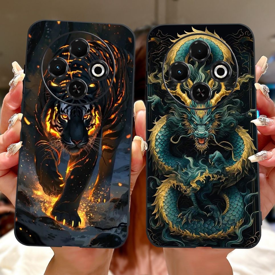 Ốp Điện Thoại Silicon Mềm Cho Tecno Spark 30c 4G 5G Vỏ Phong Cách Thoáng Mát Họa Tiết Rồng Hổ Spark30c kl5 kl5n Ốp Lưng