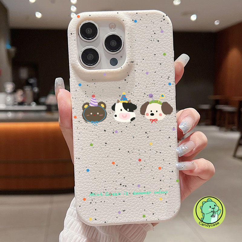Ốp Da Cho OPPO Find X8 Pro X7 A79 5G F27 Pro Plus A59 2023 F11 A9 A5 A53 2020 A53s R17 R15 Bao Hoạt Hình Dễ Thương Gấu Con Chấm Bi Màu Kẹo Vỏ Điện Thoại Mềm Có