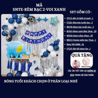 Set Bóng Trang Trí Sinh Nhật Tuổi Meo,tuổi Mão, thôi nôi, 12 con giáp cho bé gái - bé trai SNTE-RÈM BẠC 2-VOI XANH