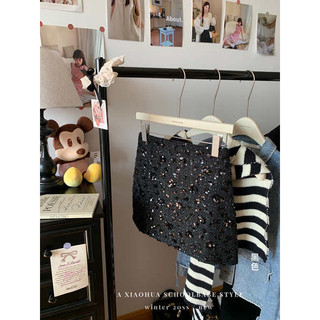 ▲ chân váy chữ a dáng ngắn cạp cao ▲ Chock thiết kế nữ tính cảm giác sequin vàng váy đa năng dành cho nữ mùa đông mới lưng cao hông ngắn