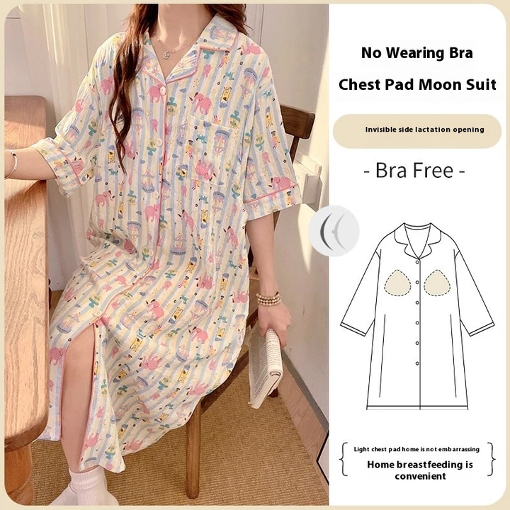 Hellobaby Váy ngủ bà bầu Hellobaby có miếng đệm ngực cho con bú kiểu dáng mỏng cho con bú