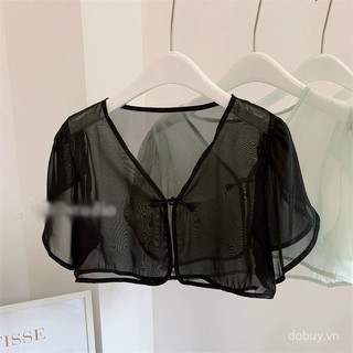 Áo khoác cardigan ngắn tay chiffon chống nắng kiểu Trung Quốc mới bán chạy với váy treo cho phụ nữ