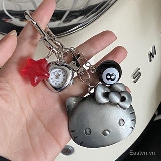 [Mặt dây chuyền] Đồng hồ bỏ túi hình trái tim mèo KT kim loại retro Hàn Quốc, móc khóa dễ thương phong cách Miu, mặt dây chuyền túi mèo cá tính 6F2X
