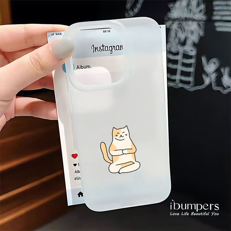 ibumpers Ốp Điện Thoại iPhone Dễ Thương Thiền Họa Tiết Mèo Ốp Lưng Trong Suốt Nhám Mờ Chống Bẩn Chống Sốc Cho IPhone 16 15 14 12 13 11 Pro Max IP 7 8 Plus X XS XR