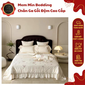 Bộ Chăn Ga Gối Chất Liệu Tencel 60s Mềm Mại Thêu Hoa Nổi Tinh Xảo Bèo Rủ Nhẹ Nhàng - MemMinbedding Luxury