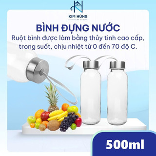 Bình/Chai Thủy Tinh Detox 500ml – Có Dây Xách Tiện Lợi, Dùng Uống Nước, Trà, Nước Ép