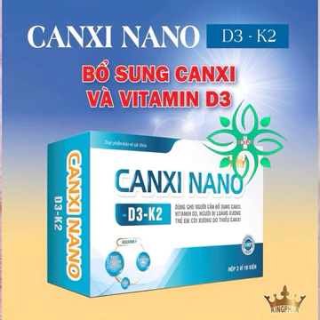 Canxi Nano – D3 – K2 kingphar 3 , hộp 30 viên ,hỗ trợ bổ sung canxi, vitamin D3 cho cơ thể