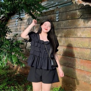 Set Bộ Bigsize Nữ 2 Món Cho Chubby Áo Babydoll Tay Ngắn Kèm Quần Đùi Cạp Chun Năng Động