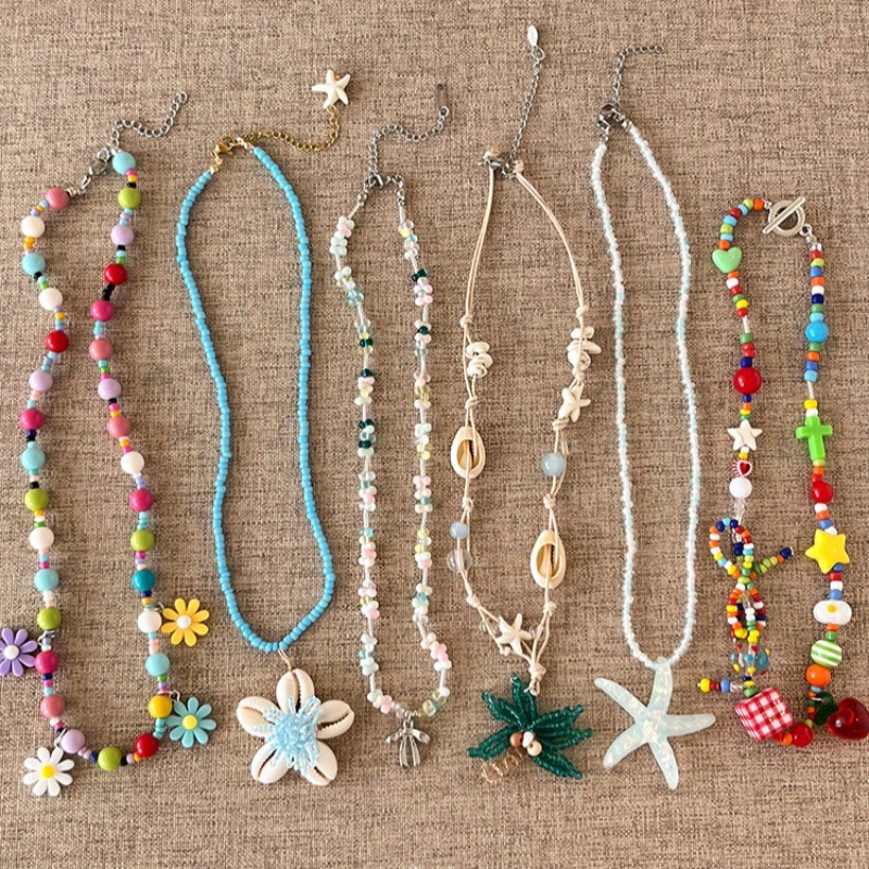 Vòng cổ vỏ sao biển Y2K đính cườm nhiều màu, phong cách Hàn Quốc