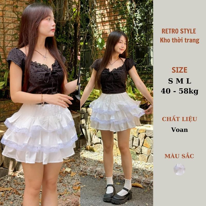 Chân váy Coquette skirt bèo tầng trắng phối ren dáng ngắn - Cvrenskirt0275_p13k10 Nữ Women