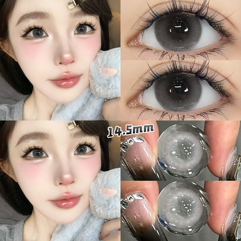 Set 2 Kính Áp Tròng Màu Đen contact lenses 0 ~ -8.00 black len 14.2mm lens cận lens nâu bean black 1108