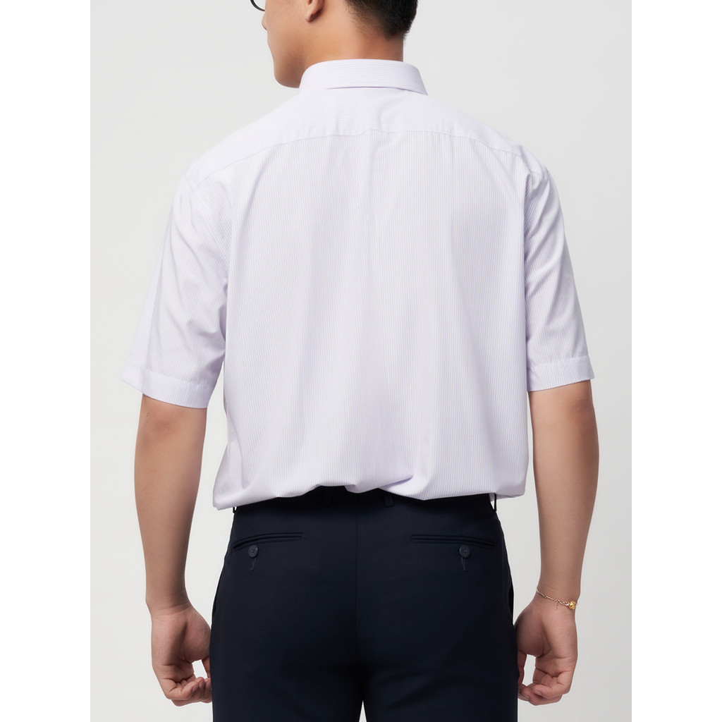Sơmi ngắn tay vạt tròn VIETTIEN vải sợi hoa hồng phom regular VT00000205