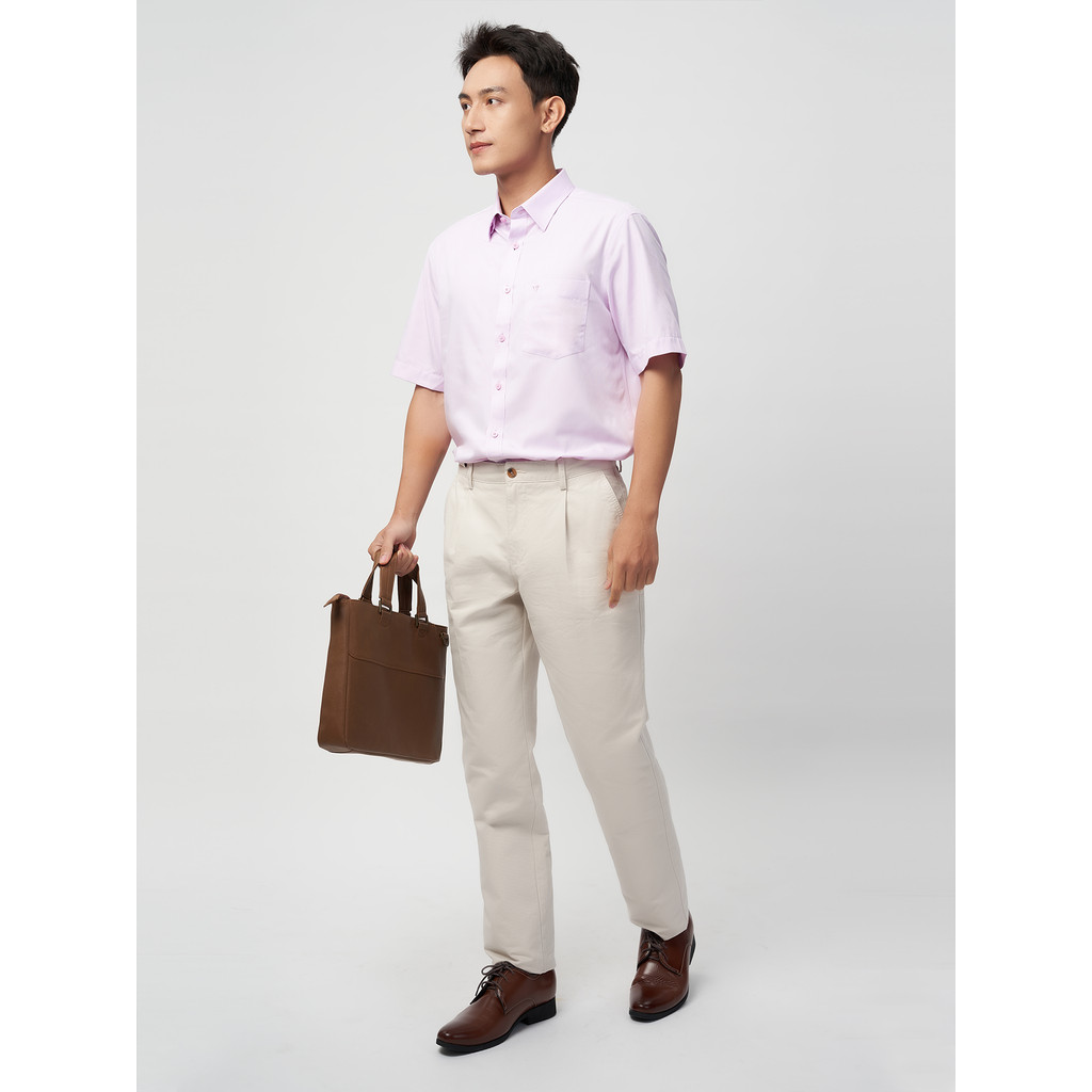Sơmi ngắn tay vạt tròn VIETTIEN vải sợi hoa hồng phom regular VT00000207