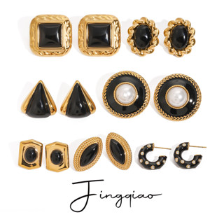 Châu Âu Mỹ ins Phong Cách Mới Thép Không Gỉ Dầu Nhỏ Giọt Đen Onyx Bông Tai Nữ