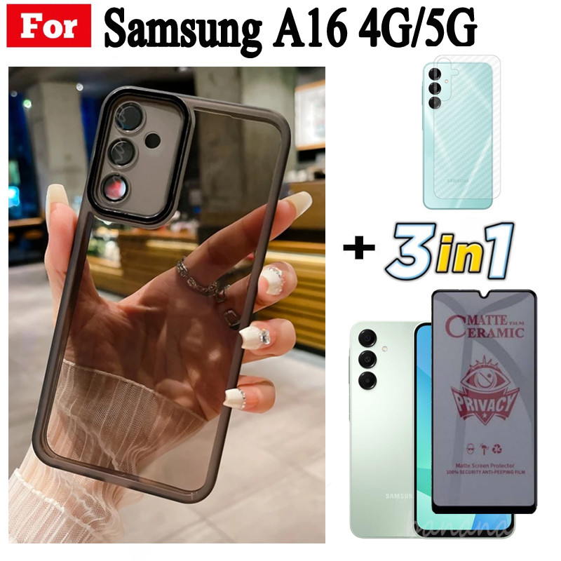 Ốp điện thoại trong suốt silicon mềm TPU 3 trong 1 Samsung A16 A06 có Camera bảo vệ mặt sau + Kính cường lực bảo mật + Phim mặt sau