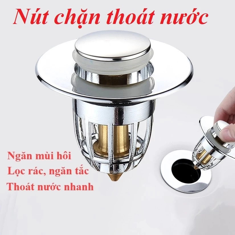 Nút Nhấn Xả Lõi Đồng Thông Minh Cho Lavabo, Ngăn Mùi, Lọc Rác Bồn Rửa Mặt