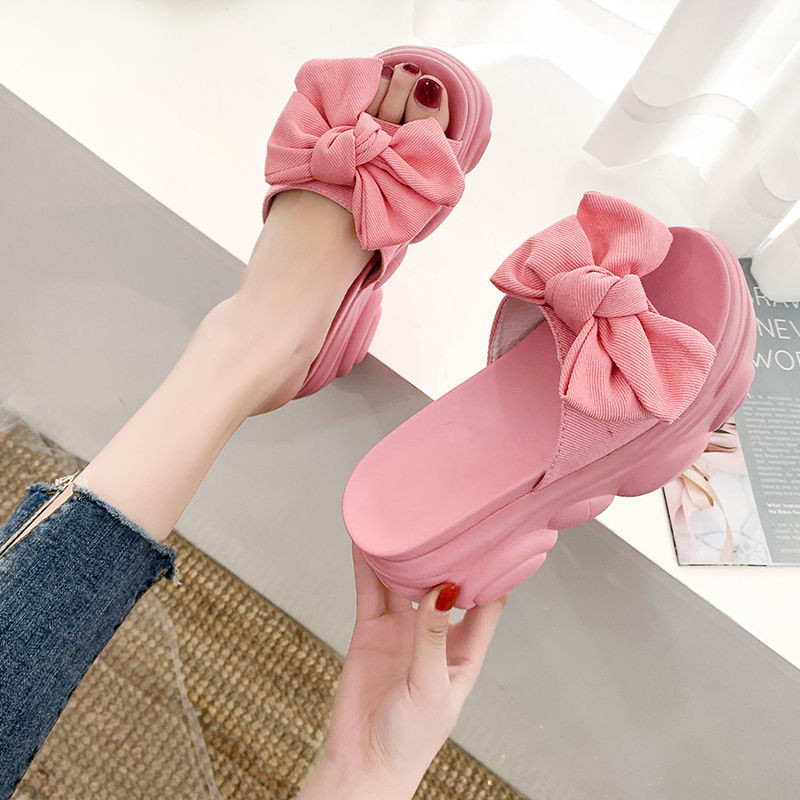 Bowknot Dép Nữ Mùa Hè Đế Dày Mặc Ngoài 2020 Nêm Gót Muffin Lười Bên Trong Tăng Chiều Cao Dép Dép Dép