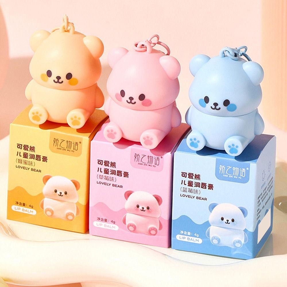 Son bóng STARYSWAY, Son dưỡng môi hình gấu nhỏ 4ml chống khô, Dưỡng ẩm Mini chống nứt có móc khóa Son môi cho trẻ em