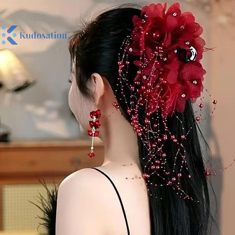 Kudosation Nữ Lưới Hoa Ngọc Trai sels Kẹp Tóc Nữ Lông Tơ Vuốt Tóc Phụ Kiện Tóc Mũ Đội Đầu