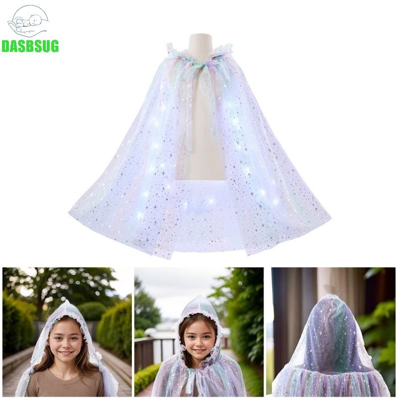 Dasbsug Áo choàng công chúa đầy màu sắc cho bé gái LED Trang phục mũi sáng cho bữa tiệc