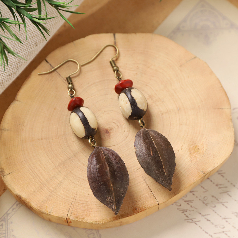 GHGl❤️Thực Vật Chính Hãng Bông Tai Rừng Trái Cây Tự Nhiên Acorn Handmade Retro Nữ Dài Phong Cách Dân Tộc Văn Học Trung Quốc Y Học Bông Tai