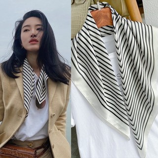 ✨Khăn Lụa Mùa Hè Sọc Chuyên Nghiệp Khăn Thời Trang Phù Hợp Với Cổ Khăn Retro Phong Cách Hàn Quốc Khăn Vuông 25.4.29