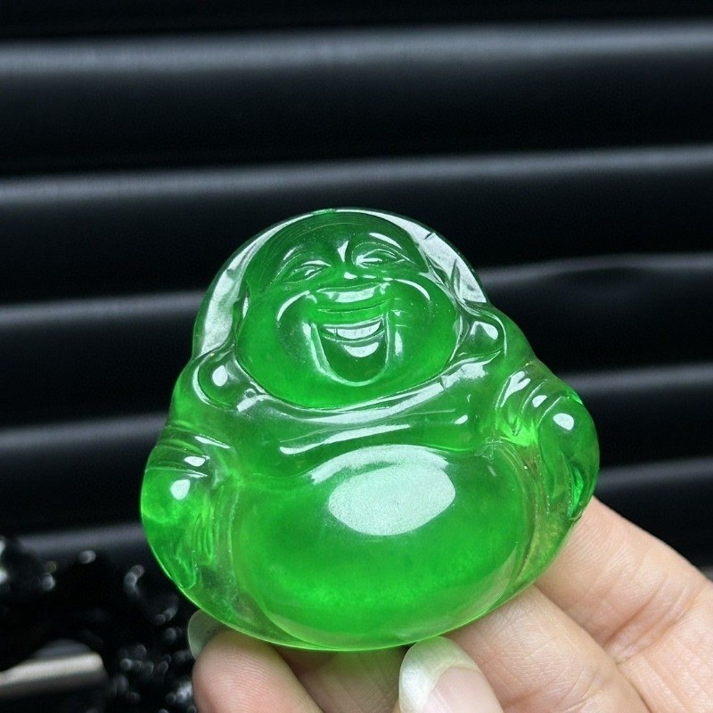 Mặt dây chuyền đá tự nhiên Mặt trời băng cao Màu xanh lá cây Maitreya Phật Nam Nữ Mặt dây chuyền Phụ kiện
