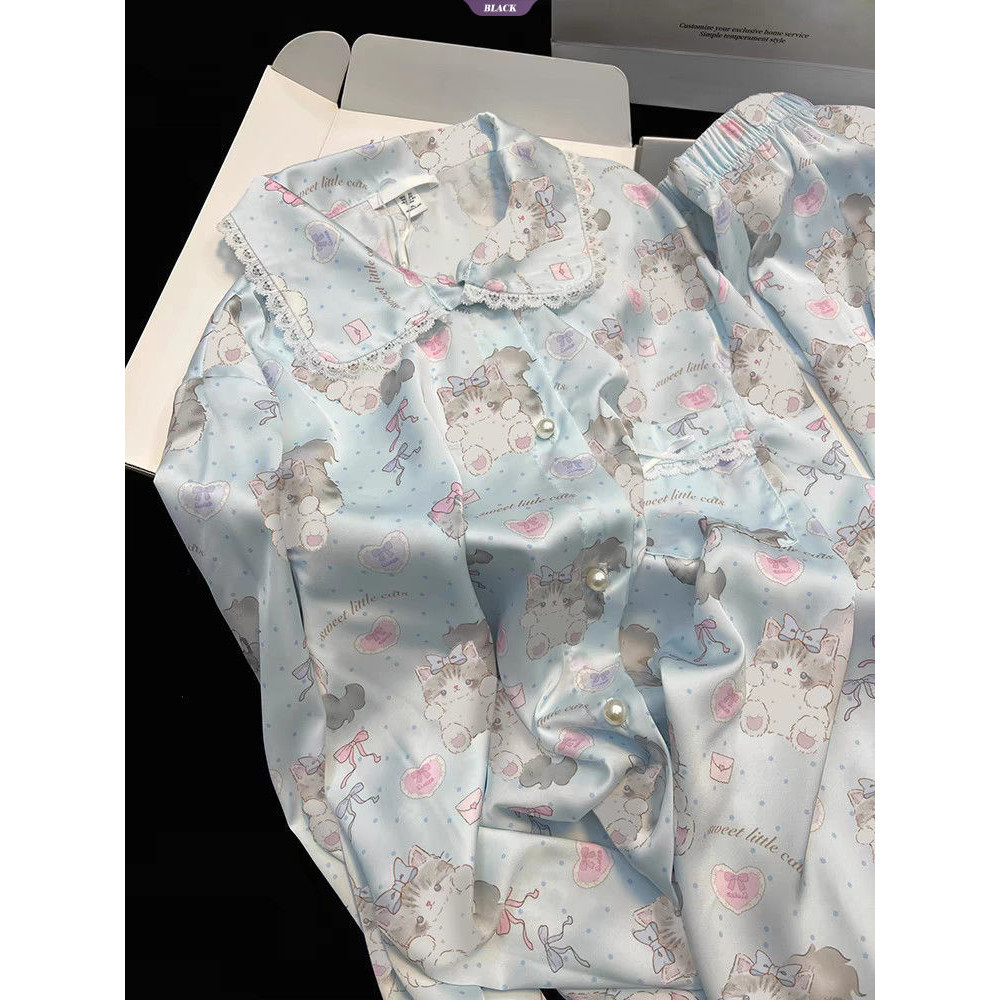 Ren Hoạt Hình Gấu Nơ Lớn Ice Silk Bộ Đồ Ngủ Nữ Xuân Hè 2025 Mới Dài Tay Mặc Ở Nhà [BL]