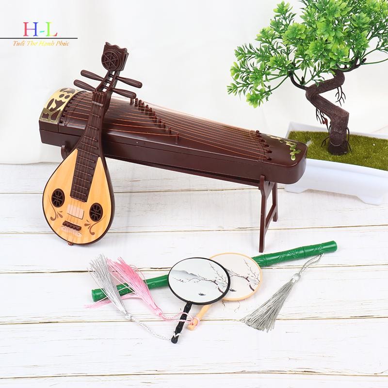 HL Nhà Búp Bê Thu Nhỏ Màn Hình Gấp Sáo Lute Guzheng Quạt Cảnh Đời Trang Trí LMWU