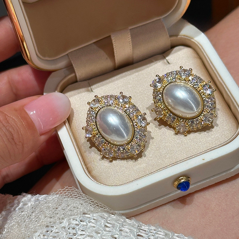 T Classy Zircon Bông tai ngọc trai sang trọng nhẹ nhàng phong cách mới