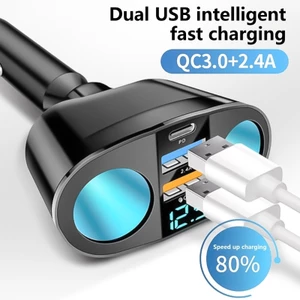 Bộ sạc ô tô WU 5 trong 1 Cổng USB đôi Loại C Bộ chia nguồn sạc nhanh có đèn LED màu xanh cho điện thoại Máy tính bảng