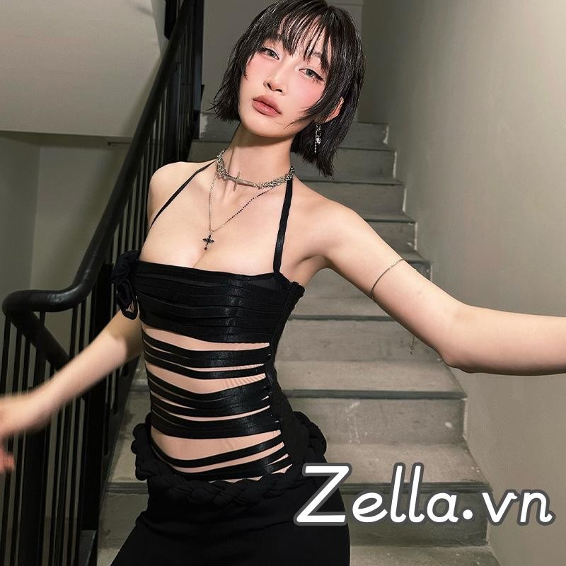 Áo ba lỗ mùa hè dành cho nữ Áo ba lỗ màu trơn 3D hoa không tay Cutout Bandage Backless Camisole