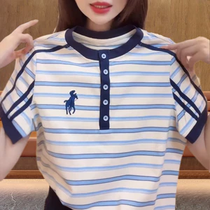 Sọc Tay Ngắn Mùa Hè Phong Cách Mới POLO Thời Trang Rời Top Nữ