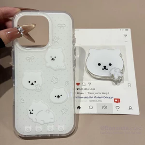 Ốp điện thoại hình chó con trắng hoạt hình + đứng cho iPhone 17 16 15 14 13 12 11 Pro Max X Xr XsMax 7 8 Plus SE2020