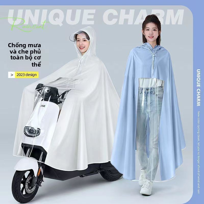 Có thể đeo mũ bảo hiểm- Áo mưa đi xe máy điện đơn nam nữ trong suốt cao cấp 1 người thời trang pvc đẹp