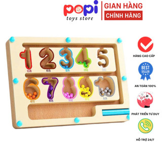 Bảng Gỗ Montessori Phân Biệt Màu Sắc Và Số Đếm Kèm Trò Chơi Mê Cung Nam Châm Hình Khủng Long Cho Bé - POPITOYS