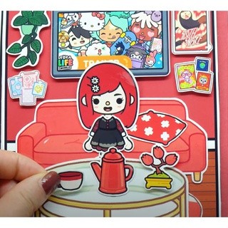 Đô chơi giấy, đồ chơi thủ công Ngôi nhà táo đỏ toca boca búp bê giấy cady home paper