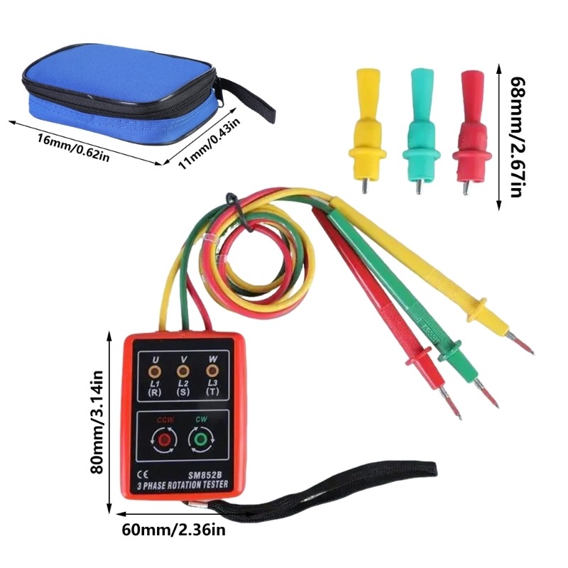Kool Precisions SM852B Bộ kiểm tra xoay pha có còi LED Bộ kiểm tra trình tự pha Nâng cấp để đo nhanh