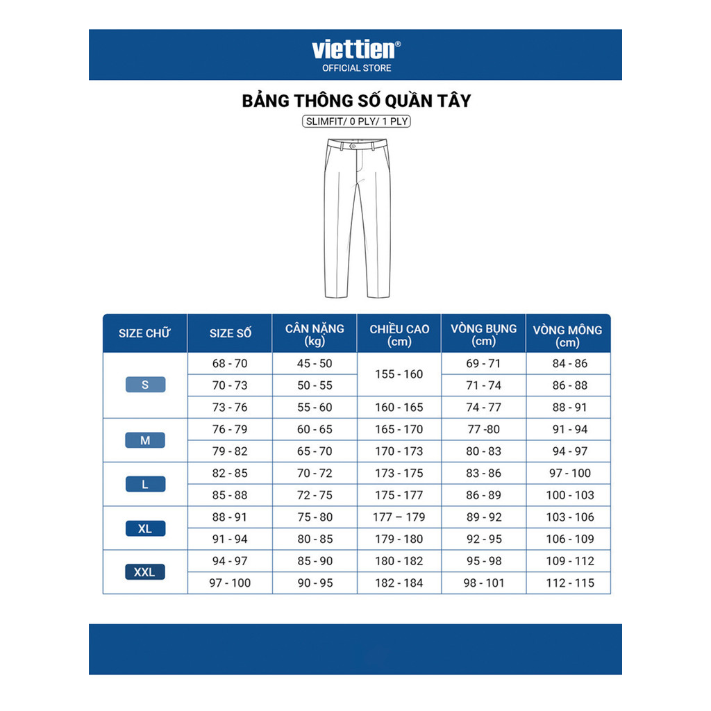 Quần tây 0Ply Viettien Vải Poly Phom Slim fit VT00000252